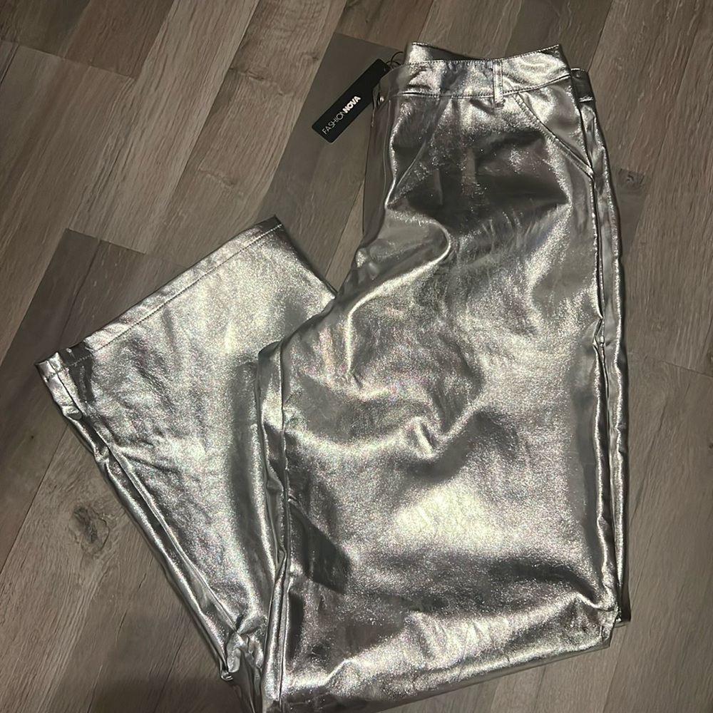 Fashion Nova metallic pants wide leg
